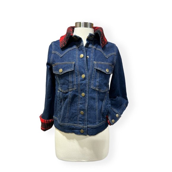 Faherty Women's Size XS Andie Denim Trucker Red Buffalo Sherpa Collar Cuffs NWT - Picture 6 of 12